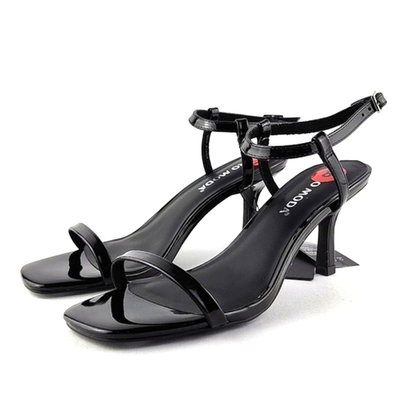 Vero Moda Lya Black Patent Thin Strappy Dressy Heeled Sandals Ankle Strap Size 8 - Picture 1 of 15